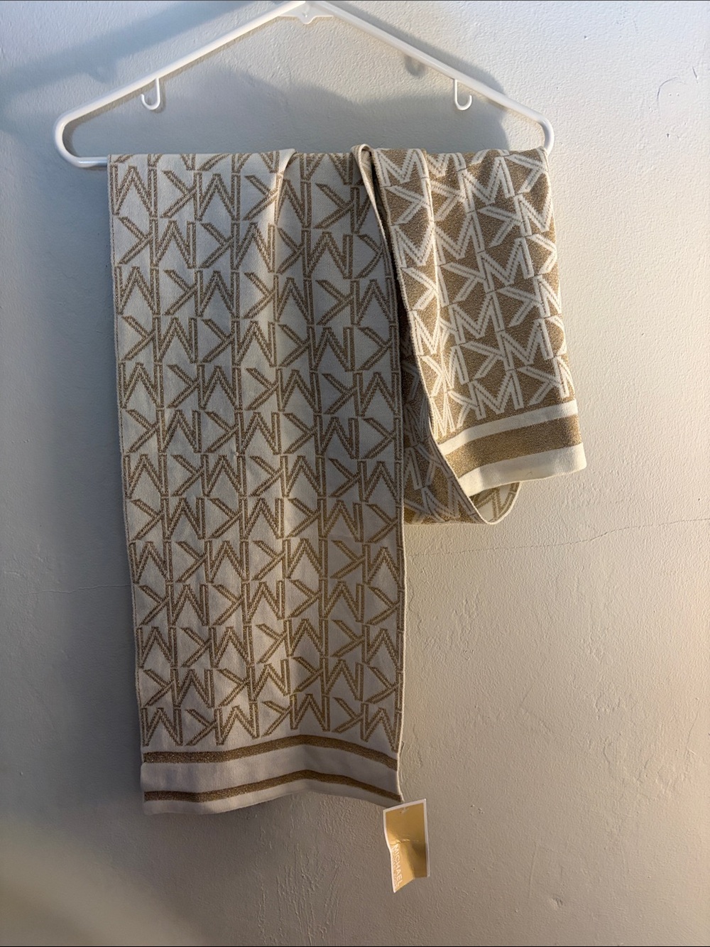 Michael Kors Beige and Cream Logo Jacquard Scarf